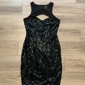 Cache black and green sequin mini dress